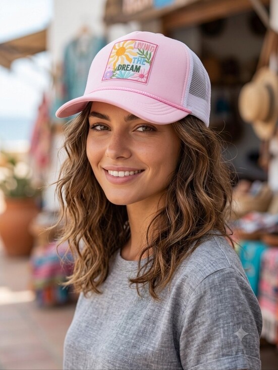No Brand Accessories - Living The Dream Embroidered Patch Pink Foam Adjustable Trucker Hat New One Size
